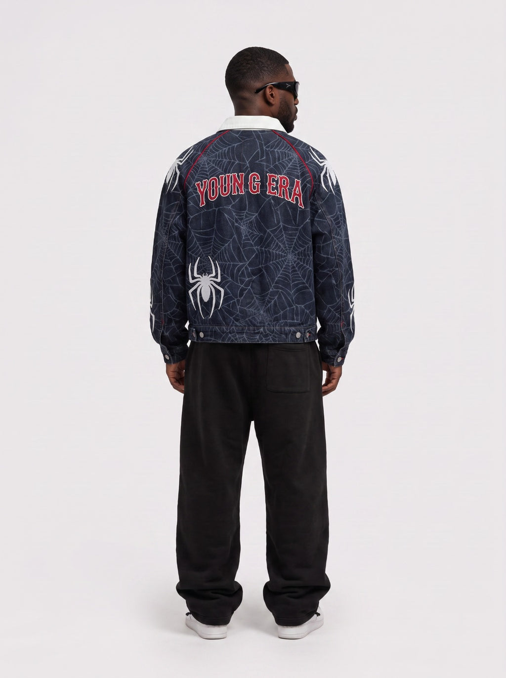 YE Spider Web Denim Jacket & Jeans Set