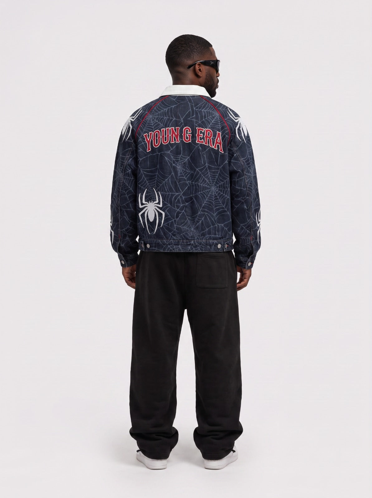 YE Spider Web Denim Jacket & Jeans Set