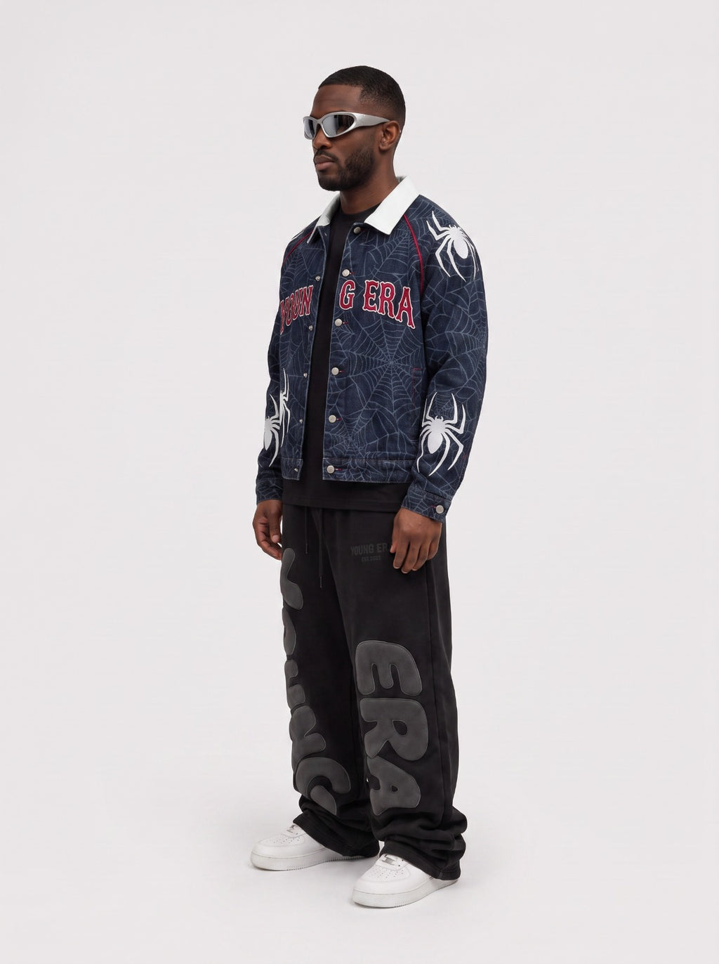 YE Spider Web Denim Jacket & Jeans Set